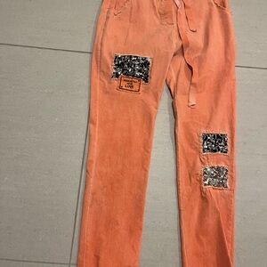 Italian Jogger Orange Pants with Sequin Patches